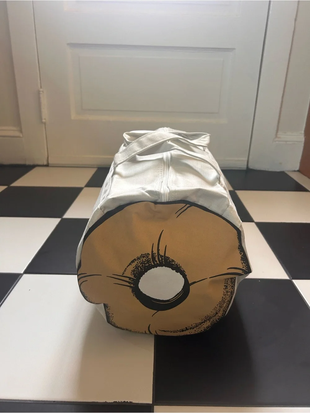 Ultra Rare “Lender's Bagels” Canvas Duffel Bag - White with Tan & Red Logo